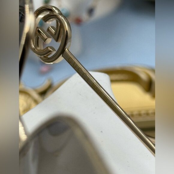 🆕 GUCCI 🧿 NWOT GG1207SA Gold Rimmed Geometric Square Sunglasses, Brown & Gold - Picture 12 of 15